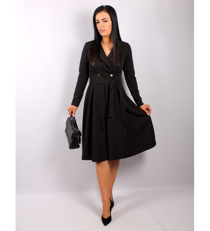 Trapezowa sukienka ze złotymi guzikami