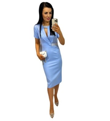 Elegancka sukienka ołówkowa Midi z błyszczącą taśmą z diamencikami