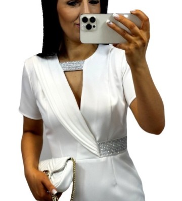 Elegancka sukienka ołówkowa Midi z błyszczącą taśmą z diamencikami
